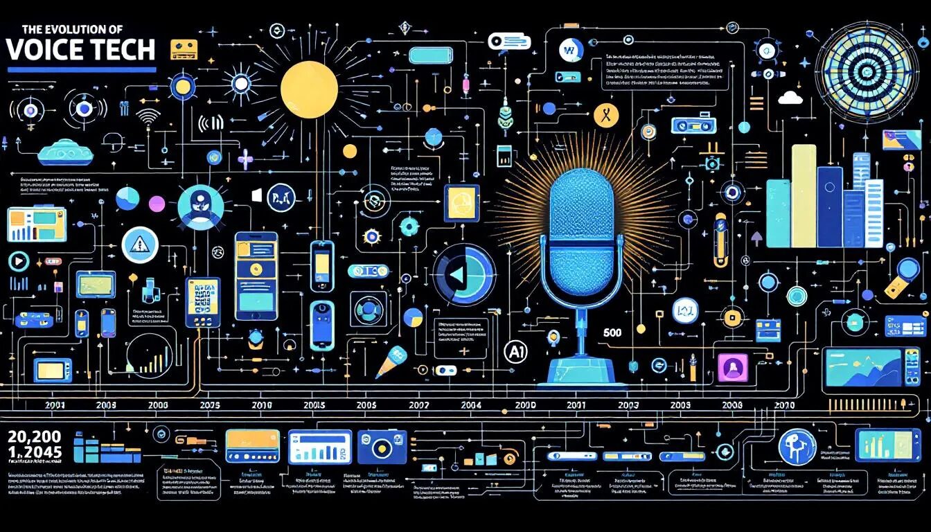 An illustration depicting the evolution of voice technology over the years.