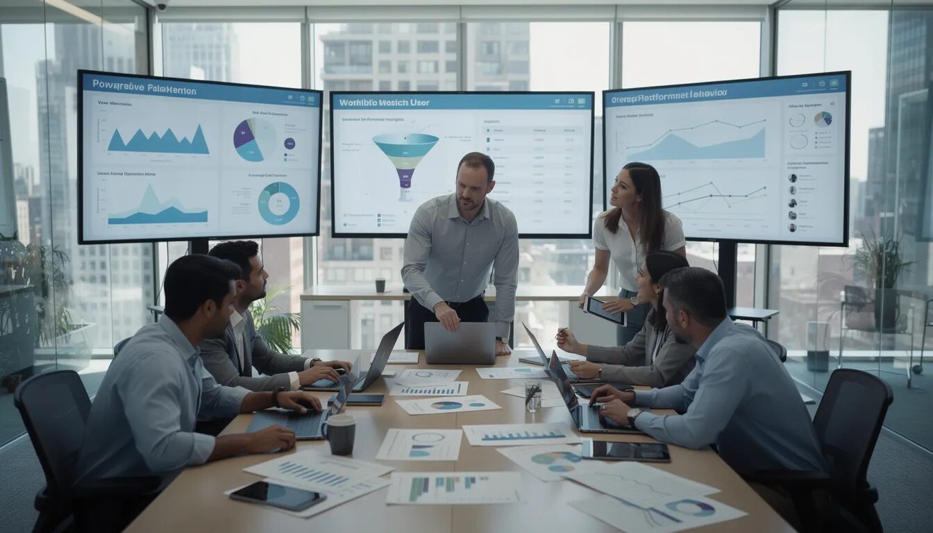 A team of analysts is engaged in a collaborative discussion, analyzing user behavior data to gain insights on cross-platform interactions. They are utilizing cross device tracking methods to understand the user journey across multiple devices and platforms, aiming to optimize marketing efforts with actionable insights.